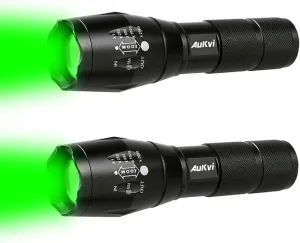 2 Pcs Powerful Green Light Led Flashlight Long Range Single Mode Green Flashlights Torch Best for Fishing Hog Pig Coyote Varmint Predator