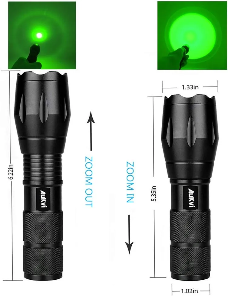 2 Pcs Powerful Green Light Led Flashlight Long Range Single Mode Green Flashlights Torch Best for Fishing Hog Pig Coyote Varmint Predator