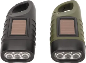 2 Pieces Hand Crank Solar Powered Flashlight, Emergency Rechargeable LED Flashlight Torch with Carabiner, for Outdoor Sports Camping Hiking