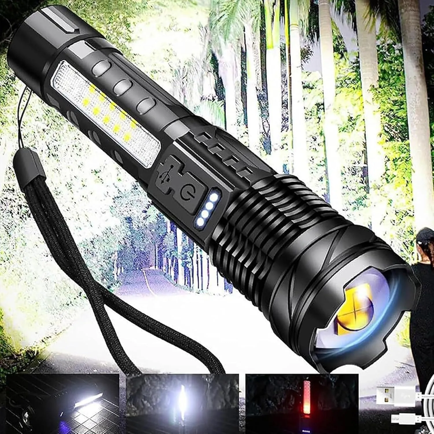 2000000 Lumen Flashlight Rechargeable, Led Flashlights High Lumens, Waterproof Flashlight 200000 Lumens, Outdoor Strong Flashlight Powerful USB Rechargeable for Camping, Emergencies(1pcs)