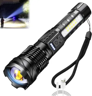 2000000 Lumen Flashlight Rechargeable, Led Flashlights High Lumens, Waterproof Flashlight 200000 Lumens, Outdoor Strong Flashlight Powerful USB Rechargeable for Camping, Emergencies(1pcs)