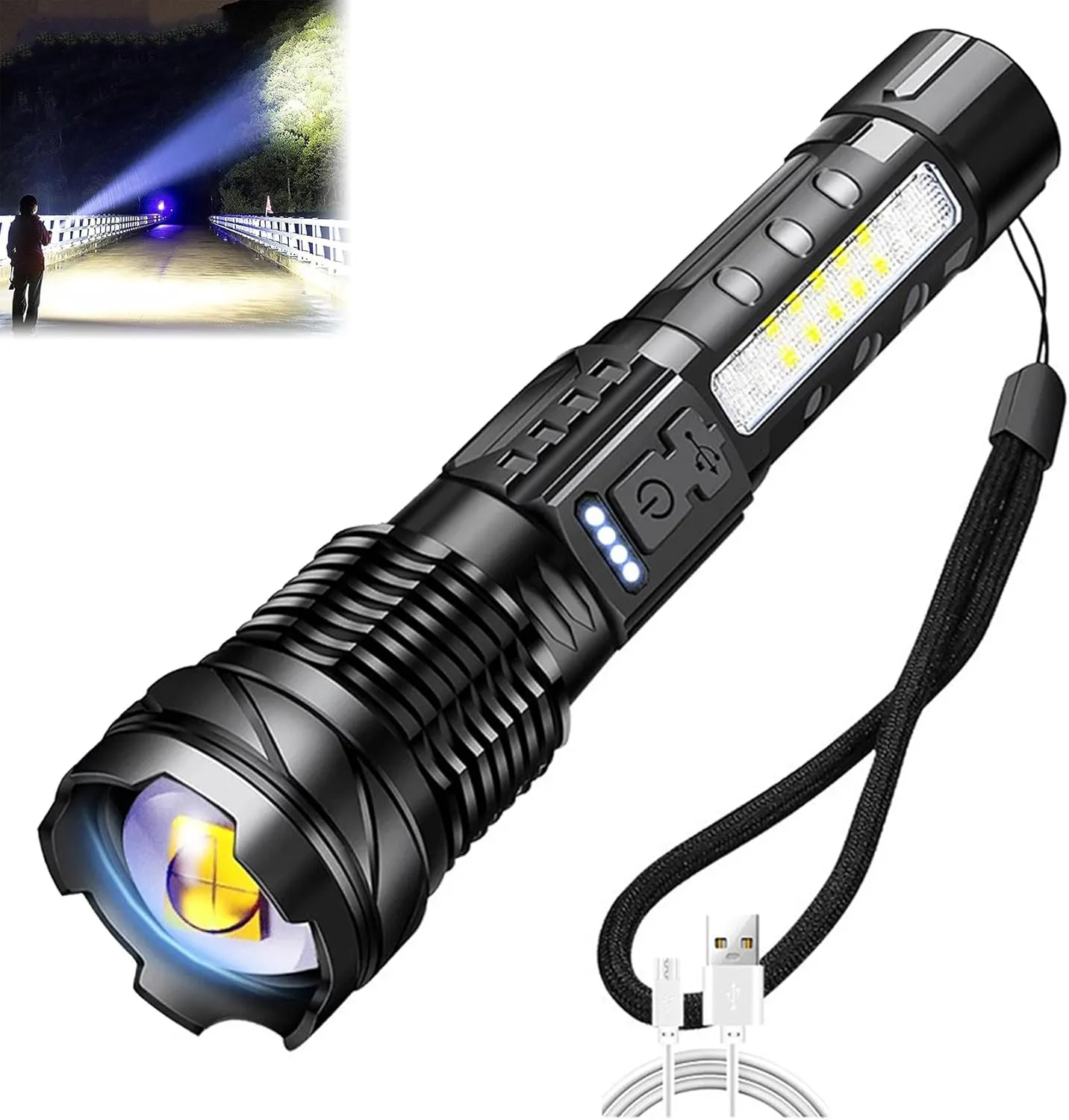 2000000 Lumen Flashlight Rechargeable, Led Flashlights High Lumens, Waterproof Flashlight 200000 Lumens, Outdoor Strong Flashlight Powerful USB Rechargeable for Camping, Emergencies(1pcs)