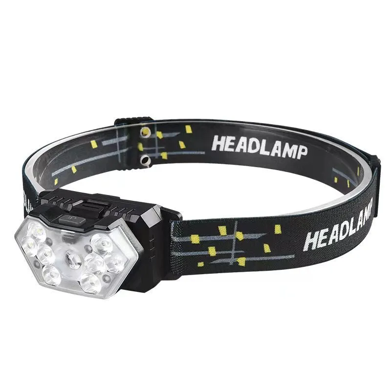 200W 9-Core High-brightness Sensor LED Headlamp With Built-in Rechargeable Battery Waterproof Camping Search Light