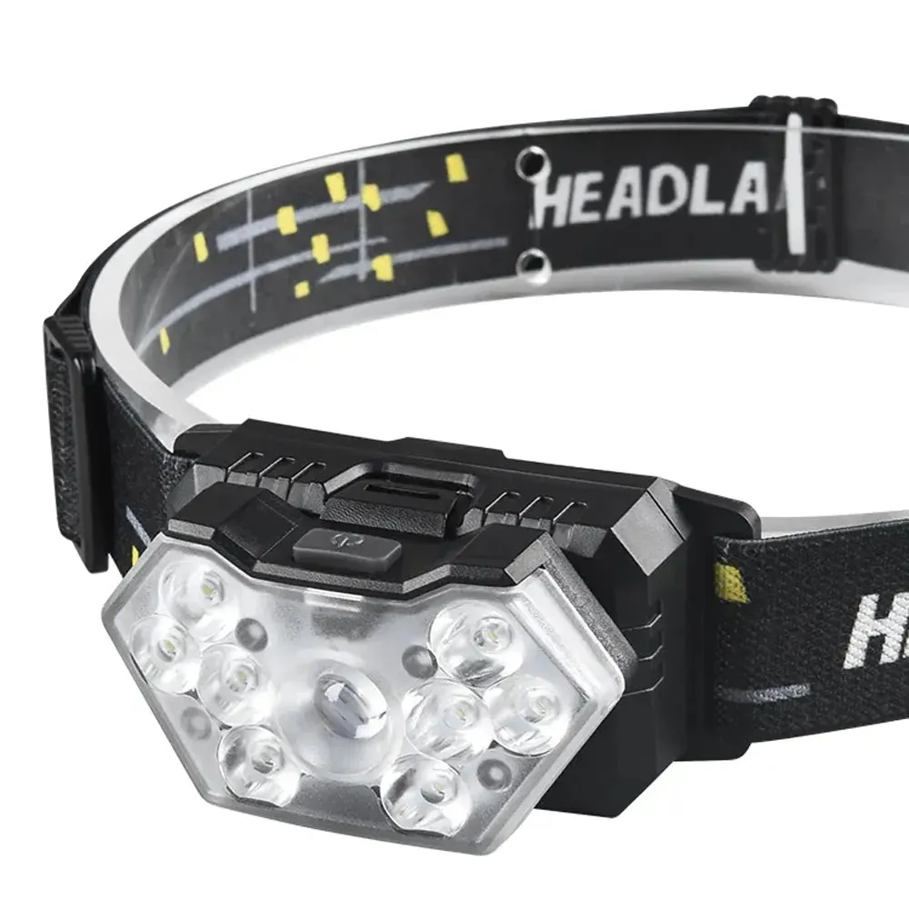200W 9-Core High-brightness Sensor LED Headlamp With Built-in Rechargeable Battery Waterproof Camping Search Light