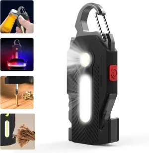 【2023 Upgrade】Keychain Flashlight Rechargeable High Lumen, EDC Flashlight Mini COB Work Light, 6 Lighting Modes with Bottle Opener Screwdriver Survival Whistle for Camping Fishing Hiking Emergency