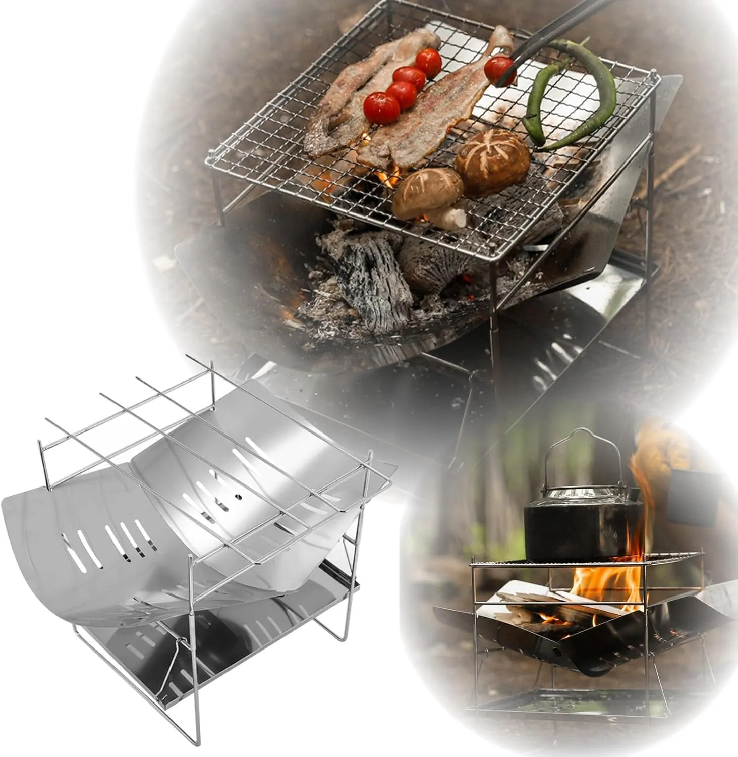 2024 NEW Portable Campfire Grill - 304 Stainless Steel Grate Barbeque Grill, Folding Camping Grill with Legs for Picnics, Backpacking, Outdoor with Carrying Bag