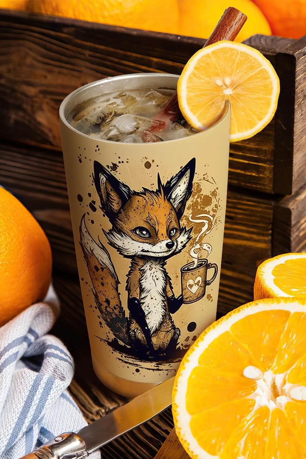 20oz Vintage Coffee Fox Tumbler, Gifts for Fox Lovers, Coffees Thermos for Women, Stainless Steel Double Wall Vacuum Insulated Coffee Mug, Travel Cup with Lid
