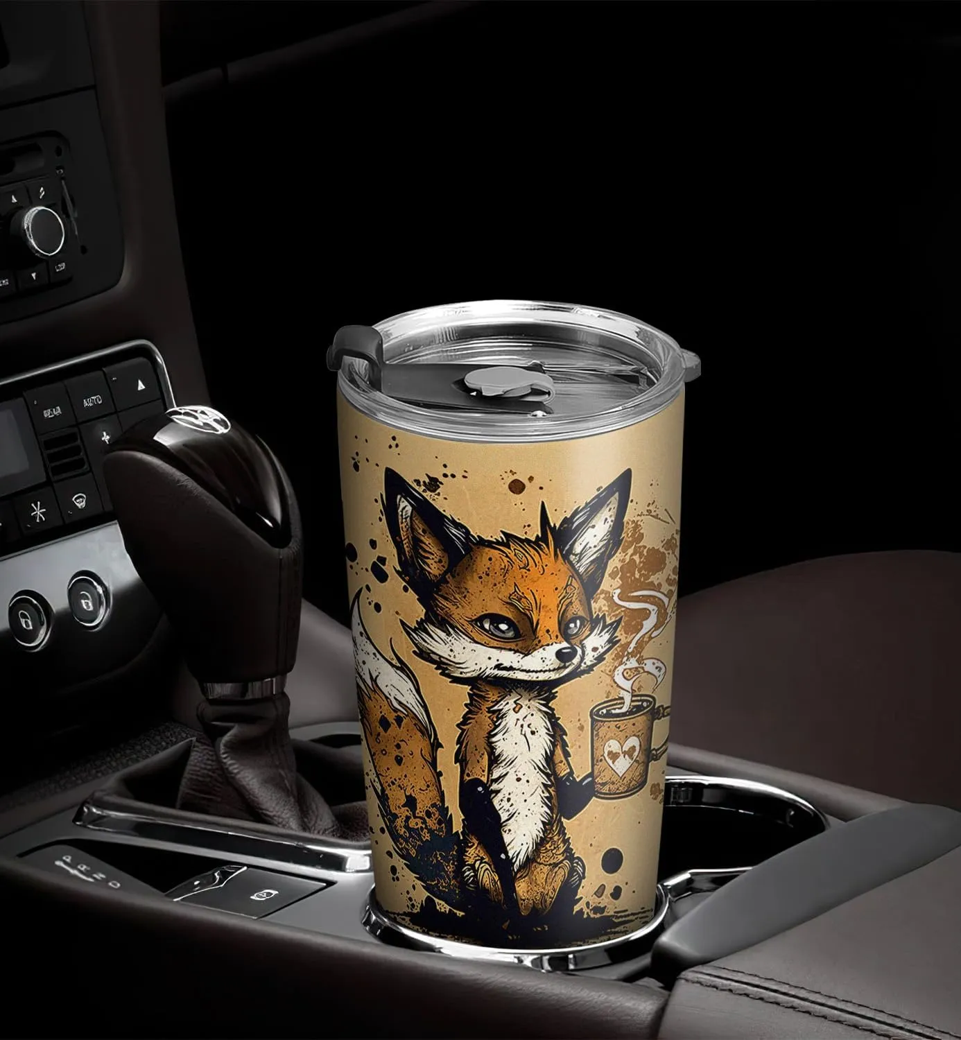 20oz Vintage Coffee Fox Tumbler, Gifts for Fox Lovers, Coffees Thermos for Women, Stainless Steel Double Wall Vacuum Insulated Coffee Mug, Travel Cup with Lid