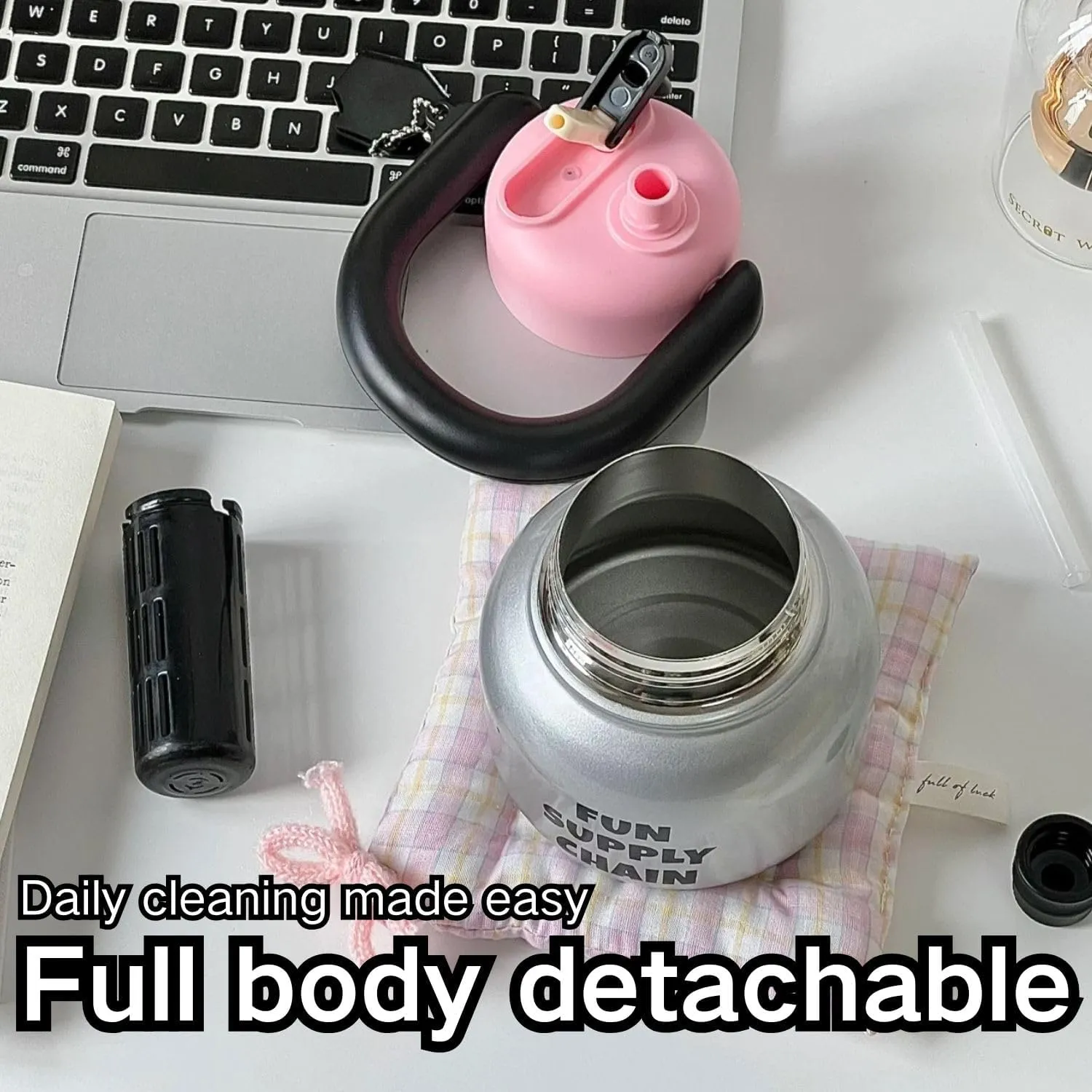 23 oz Insulated Water Bottle, 316 Stainless Steel Thermos, Water Bottle with Straw and Spout Lid, Insulation Keep Cold, Leak-Proof, BPA-Free, Handle, Double Wall for Sports (Sakura Powder)