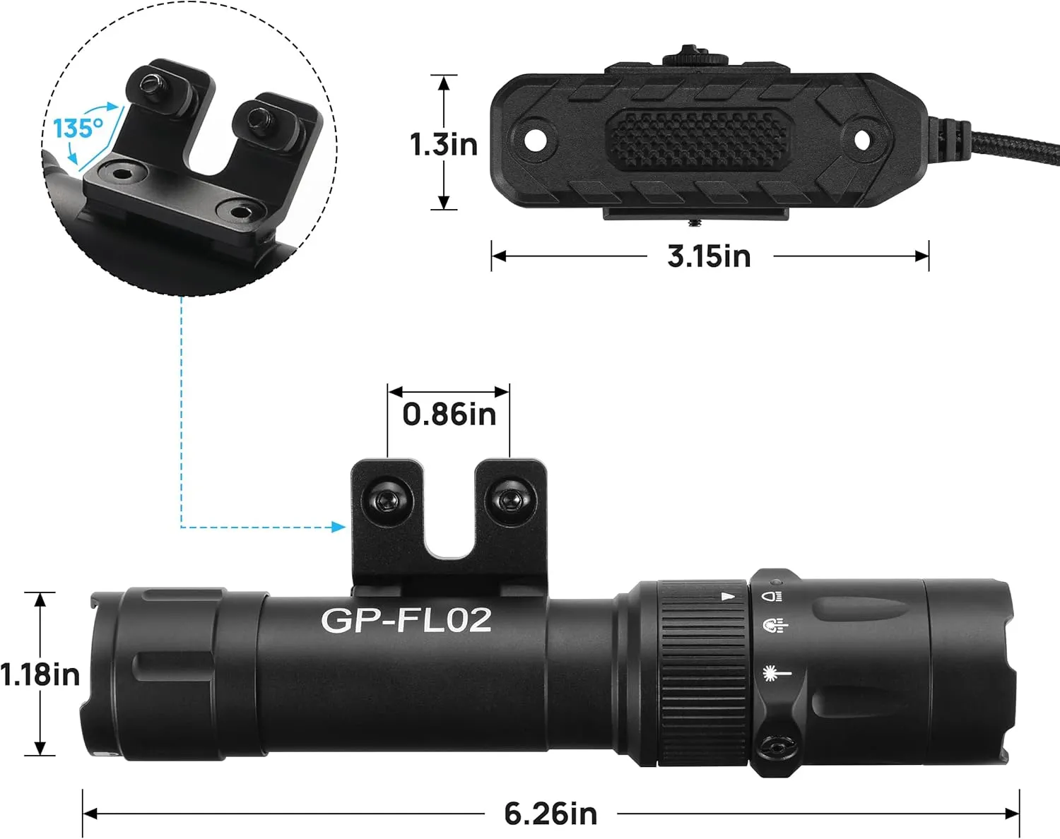 2500 Lumen Tactical Flashlight, Aluminum Alloy LED Weapon Light for Rifles, MLOK Laser Light for Rail Mount, Rifle Flashlight with Momentary Strobe Function, Long Gun Light with Remote Switch