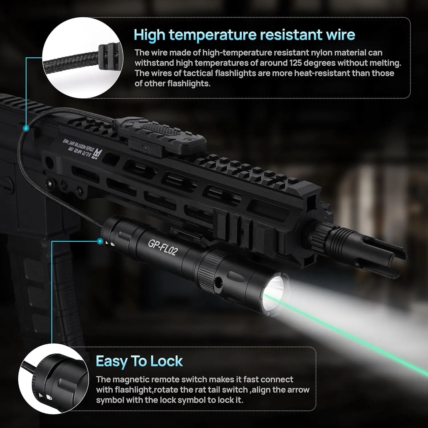 2500 Lumen Tactical Flashlight, Aluminum Alloy LED Weapon Light for Rifles, MLOK Laser Light for Rail Mount, Rifle Flashlight with Momentary Strobe Function, Long Gun Light with Remote Switch
