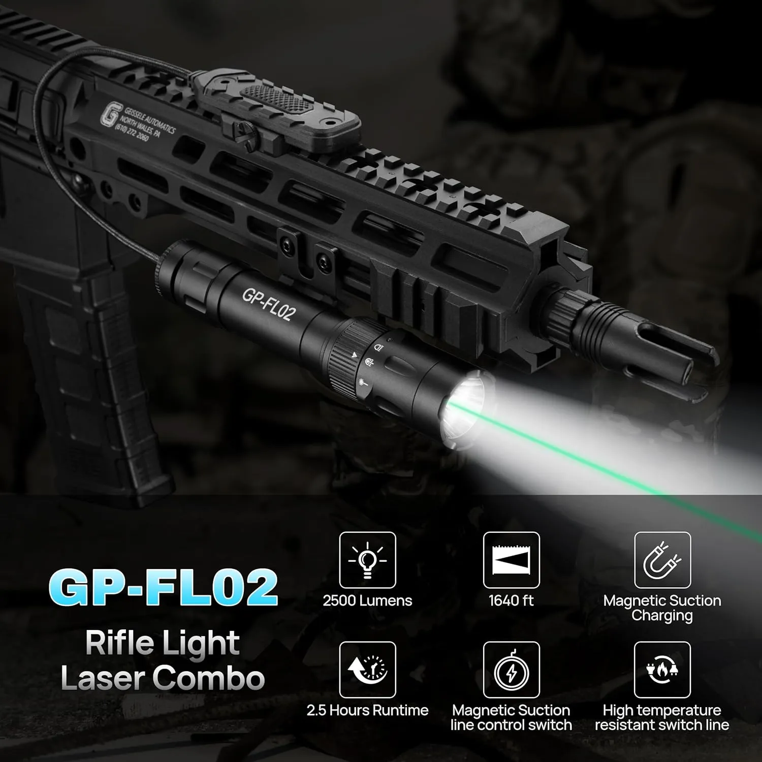 2500 Lumen Tactical Flashlight, Aluminum Alloy LED Weapon Light for Rifles, MLOK Laser Light for Rail Mount, Rifle Flashlight with Momentary Strobe Function, Long Gun Light with Remote Switch