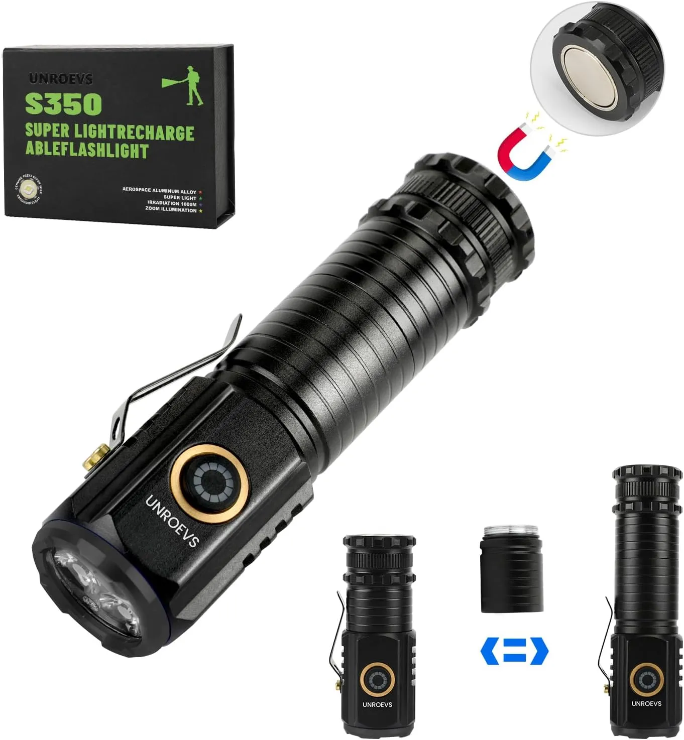 2550 Lumen 2-in-1 Small Flashlight,Led Rechargeable Flashlights High Lumens USB C Charge,Small Powerful Flashlights with 5 Modes, Magnetic Flashlight for Camping, Hiking, Emergency
