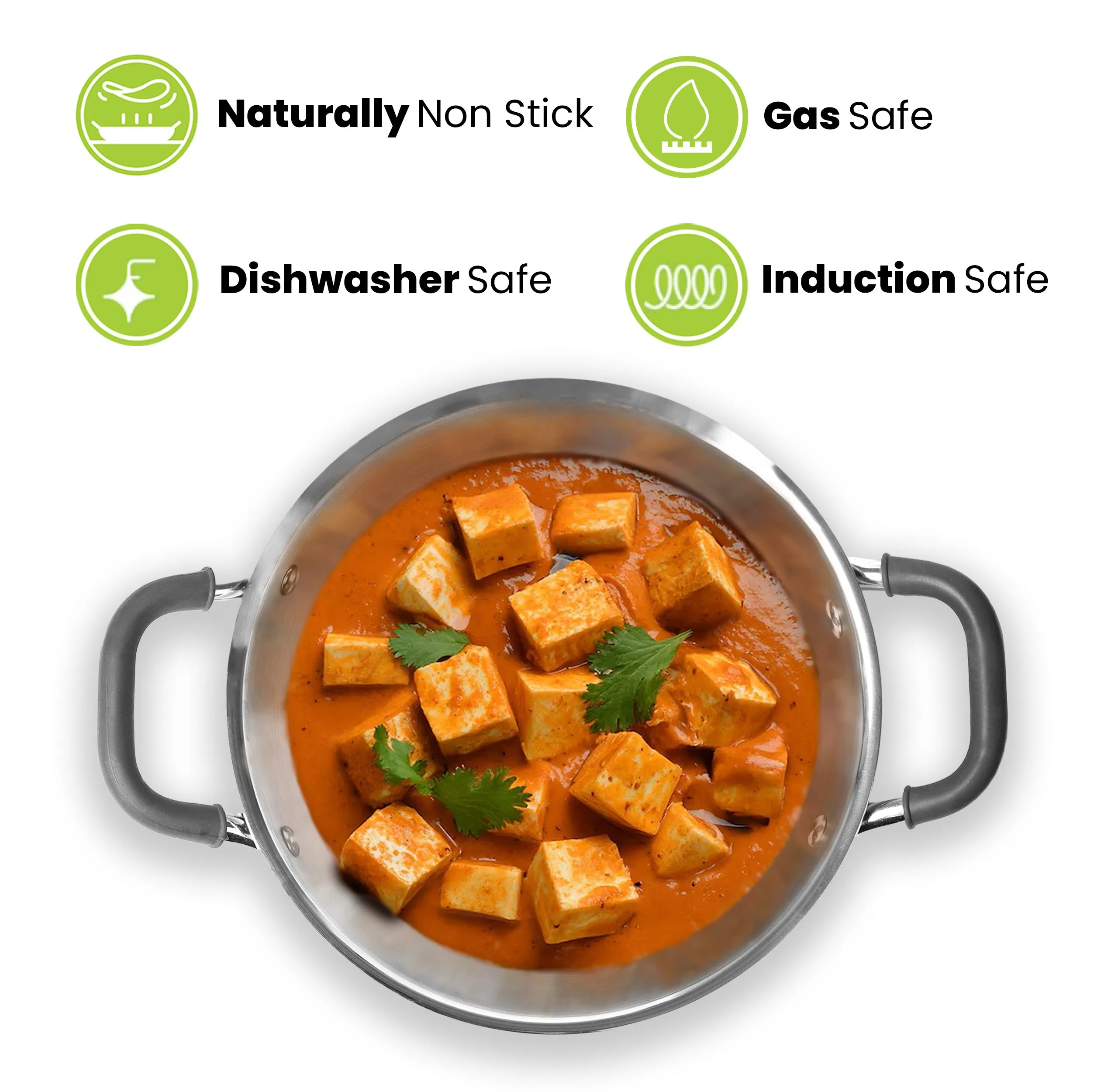 2L Allo CookSafe TriPly Kadhai | Stainless Steel | With Stainless Steel Lid | Induction Friendly | Naturally Non-stick | 22cm