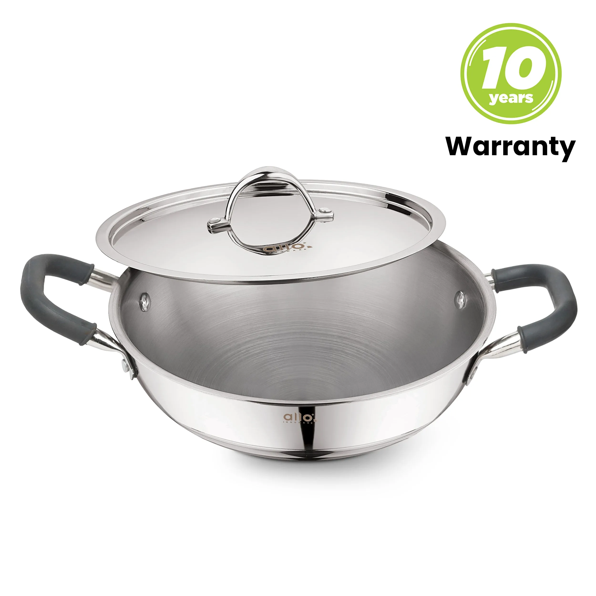 2L Allo CookSafe TriPly Kadhai | Stainless Steel | With Stainless Steel Lid | Induction Friendly | Naturally Non-stick | 22cm