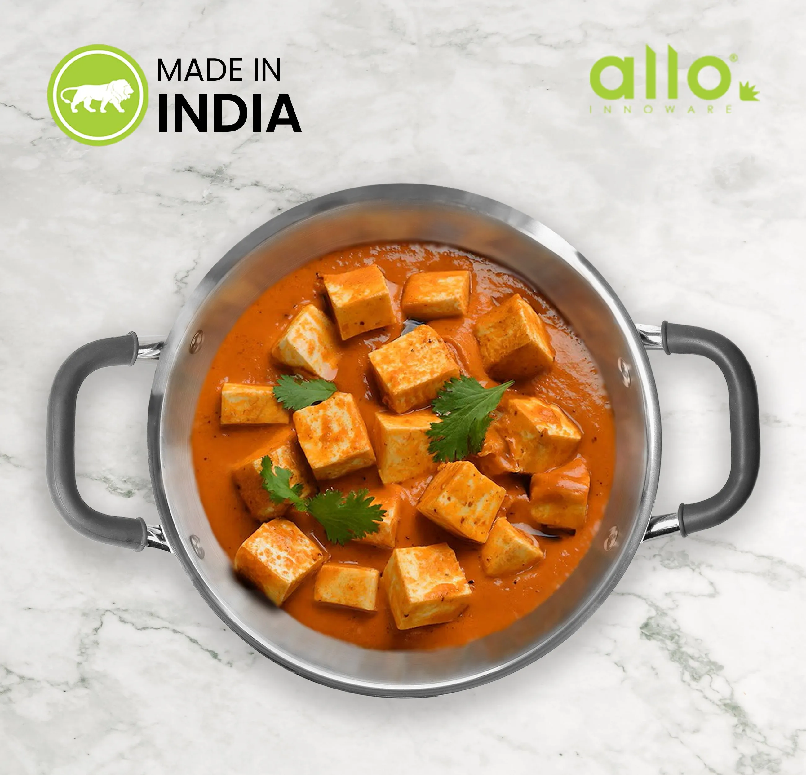 2L Allo CookSafe TriPly Kadhai | Stainless Steel | With Stainless Steel Lid | Induction Friendly | Naturally Non-stick | 22cm