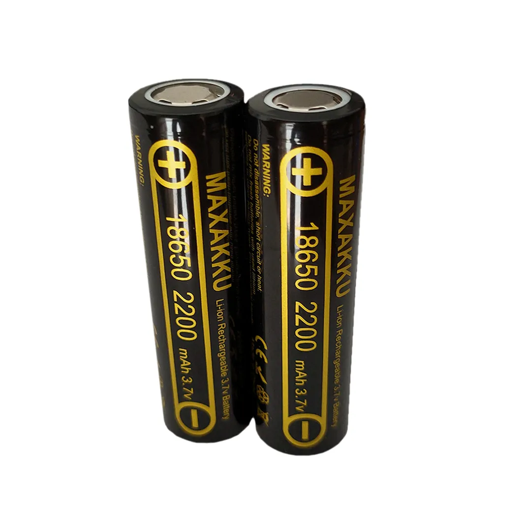 2pcs 18650 3.7V 2200mAh Lithium Battery Button Top For Flashlight Headlamp, Microphones