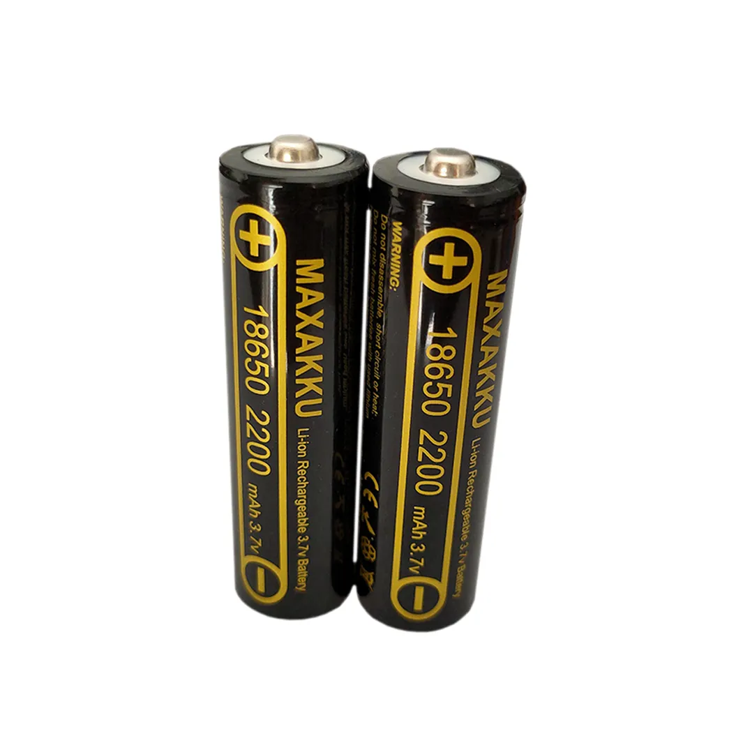 2pcs 18650 3.7V 2200mAh Lithium Battery Button Top For Flashlight Headlamp, Microphones
