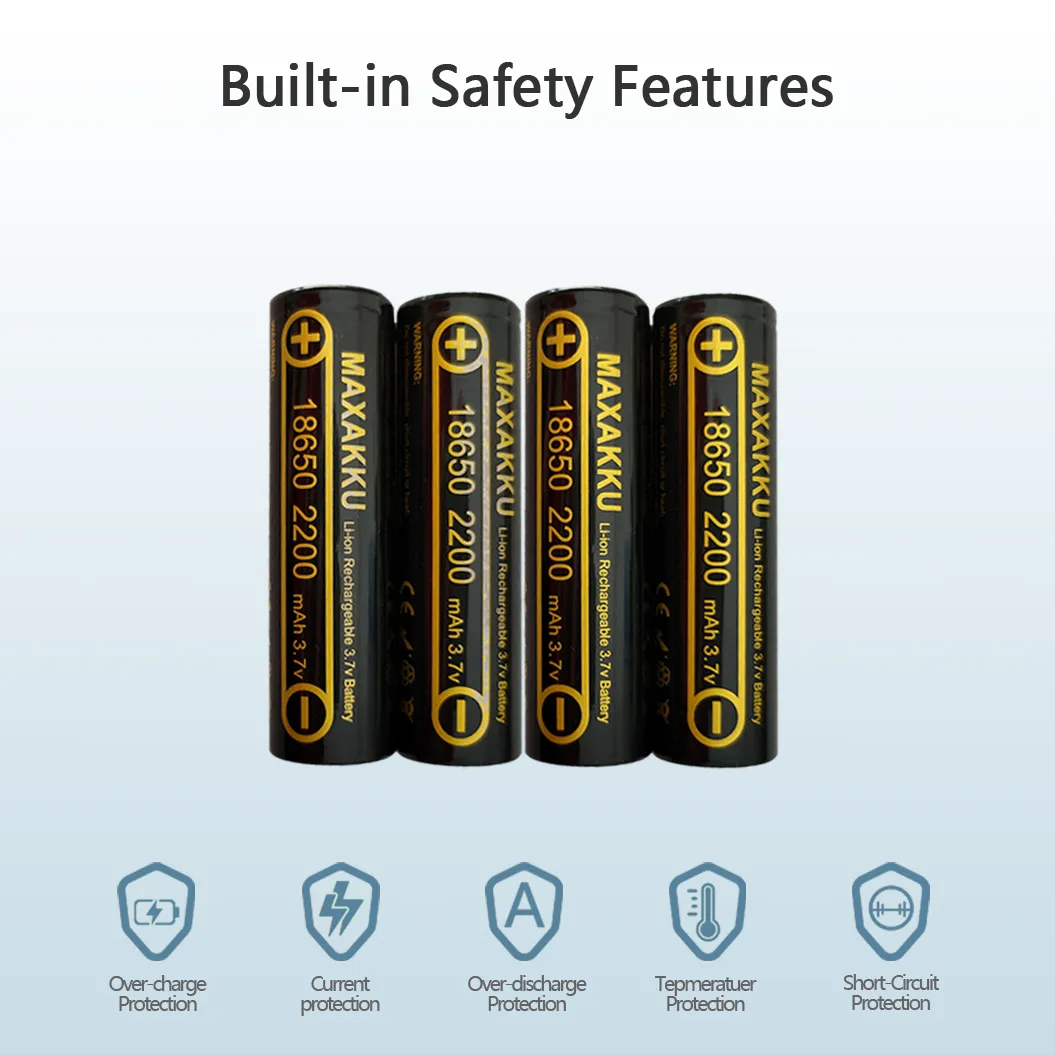 2pcs 18650 3.7V 2200mAh Lithium Battery Button Top For Flashlight Headlamp, Microphones
