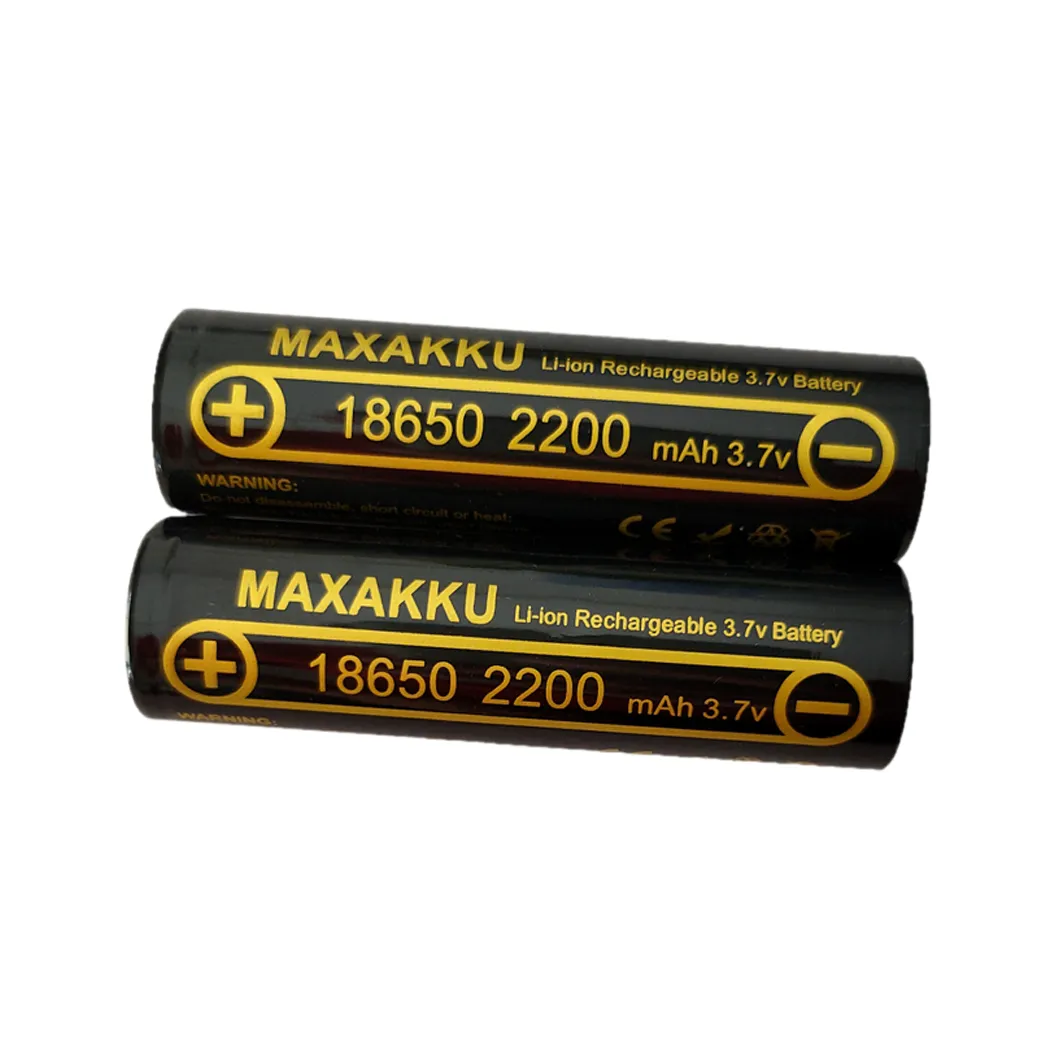 2pcs 18650 3.7V 2200mAh Lithium Battery Button Top For Flashlight Headlamp, Microphones