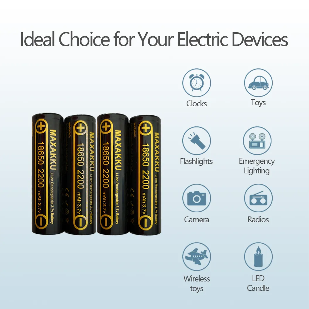 2pcs 18650 3.7V 2200mAh Lithium Battery Button Top For Flashlight Headlamp, Microphones