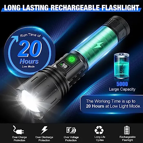2pcs Flashlights High Lumens Rechargeable- 100000LM Super Bright Powerful LED Flashlight