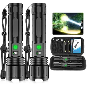 2pcs Flashlights High Lumens Rechargeable- 100000LM Super Bright Powerful LED Flashlight