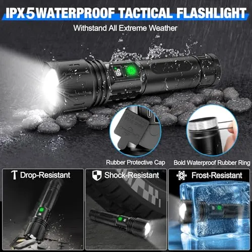 2pcs Flashlights High Lumens Rechargeable- 100000LM Super Bright Powerful LED Flashlight