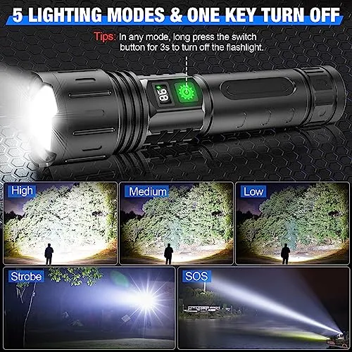 2pcs Flashlights High Lumens Rechargeable- 100000LM Super Bright Powerful LED Flashlight