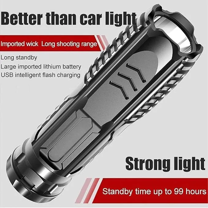 2PCS Germany New Technology Multifunctional Rechargeable Flashlight, Multifunctional Mini Super Strong LED Flashlight, T9 Strong Light Wick Flashlight for Outdoor Camping (Black)