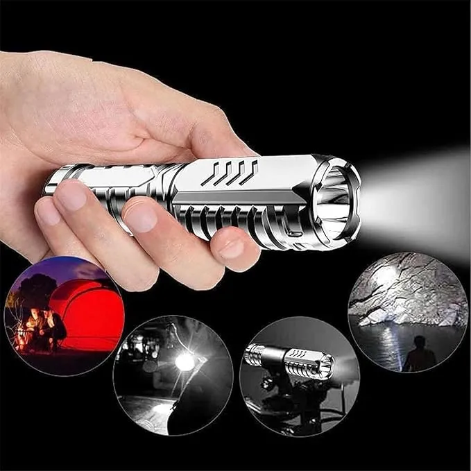 2PCS Germany New Technology Multifunctional Rechargeable Flashlight, Multifunctional Mini Super Strong LED Flashlight, T9 Strong Light Wick Flashlight for Outdoor Camping (Black)