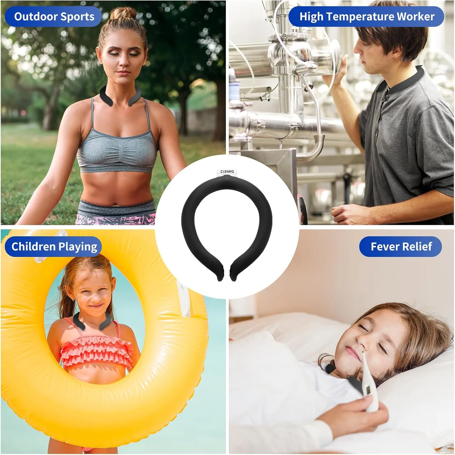 2PCS. Neck Cooler Ice Ring with Insulated Bag. Wearable Head Shoulder Cooling Tube for Hot Weather, Gel Ice Collar for Outdoor Workers, Sports. Reusable Cool Wraps, (Rose Black)