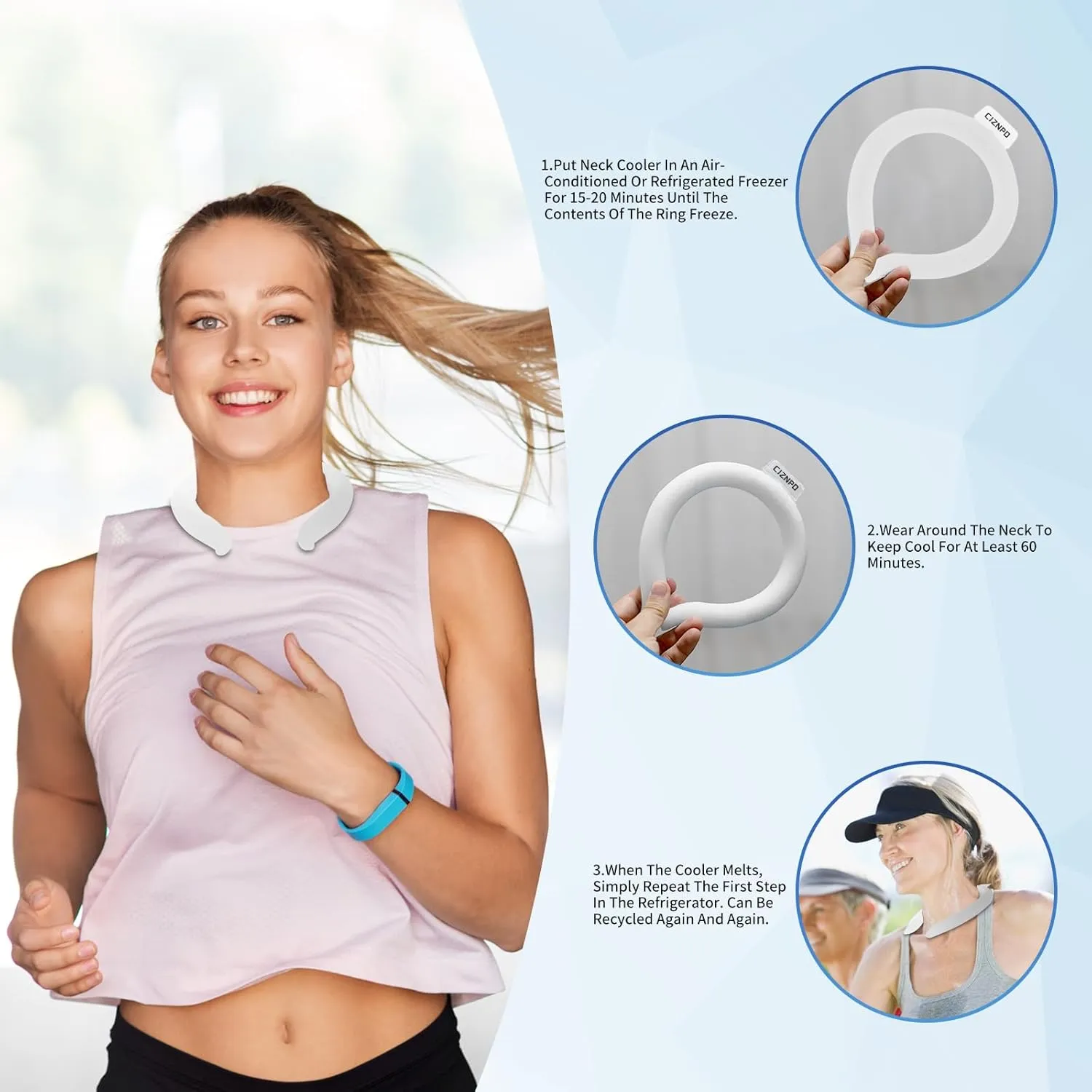 2Pcs. Neck Cooler Ice Ring with Insulated Bag. Wearable Head Shoulder Cooling Tube for Hot Weather in Summer, Gel Ice Collar for Outdoor Workers, Sports. Reusable Cool Wraps. (White*2)