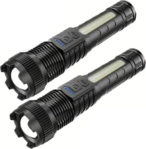 2pcs of USB Rechargeable Ultra Strong Rechargeable Flashlight Floodlights, High Power, 6 Modes COB Side Lights, Red Light Mode, Adjustable Focal Length