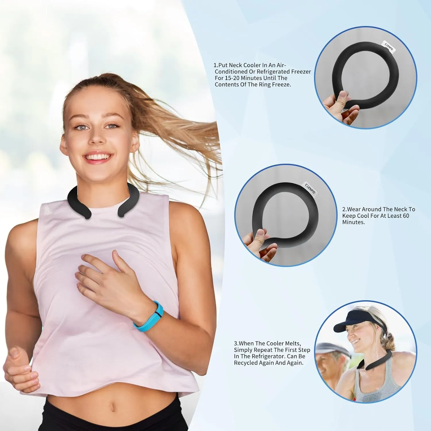 2Pcs.Neck Cooler Ice Ring with Insulated Bag. Wearable Body Cooling Tube for Hot Weather, Gel Ice Collar for in/Outdoor Workers, Sports. Reusable Cool Wraps, (Black*2)