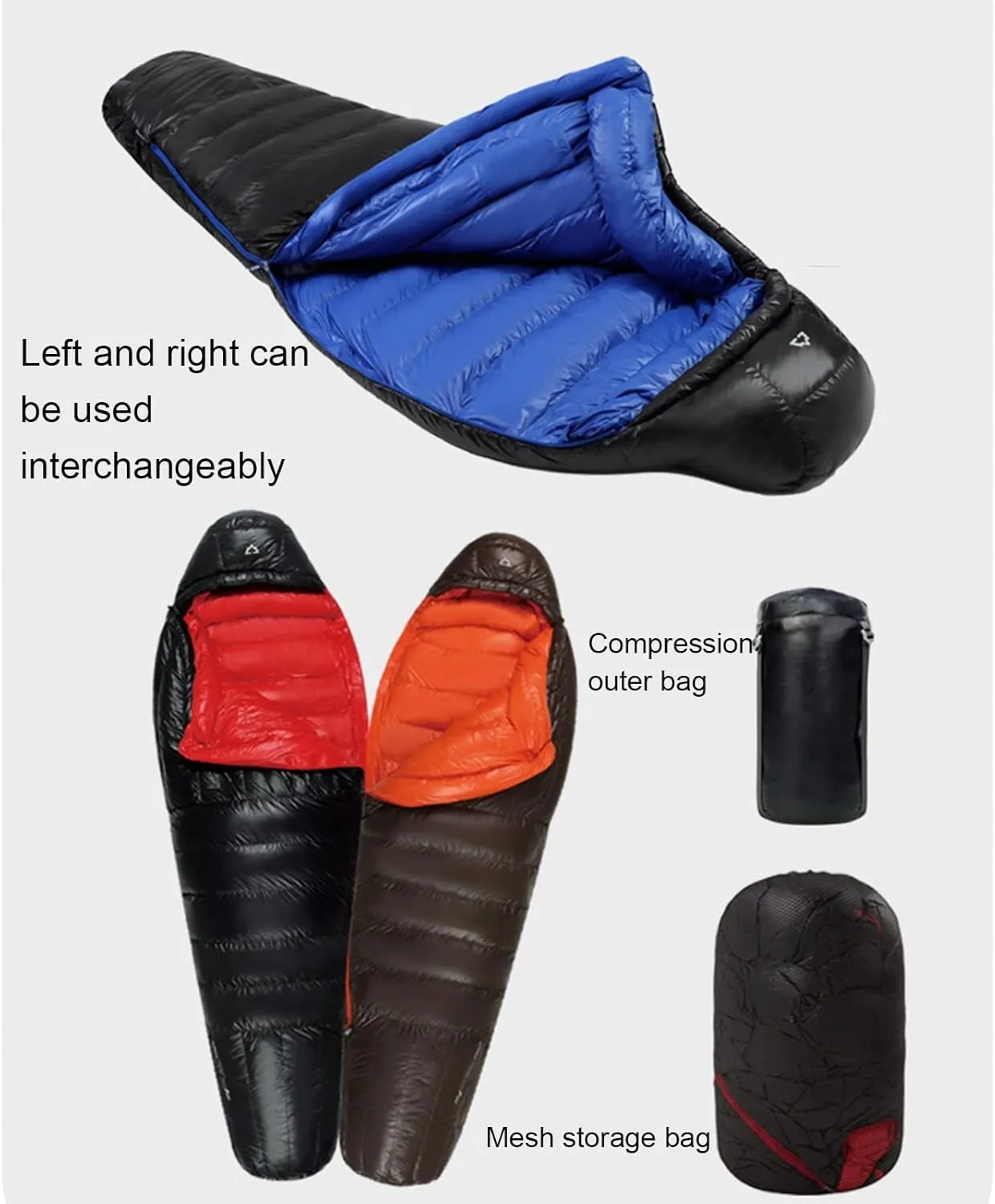 3-4 Season Waterproof Sleeping Bag, Adult with Hood, Cold Thick Duck Down Sleeping Bag, Suitable for Travel, Camping.
