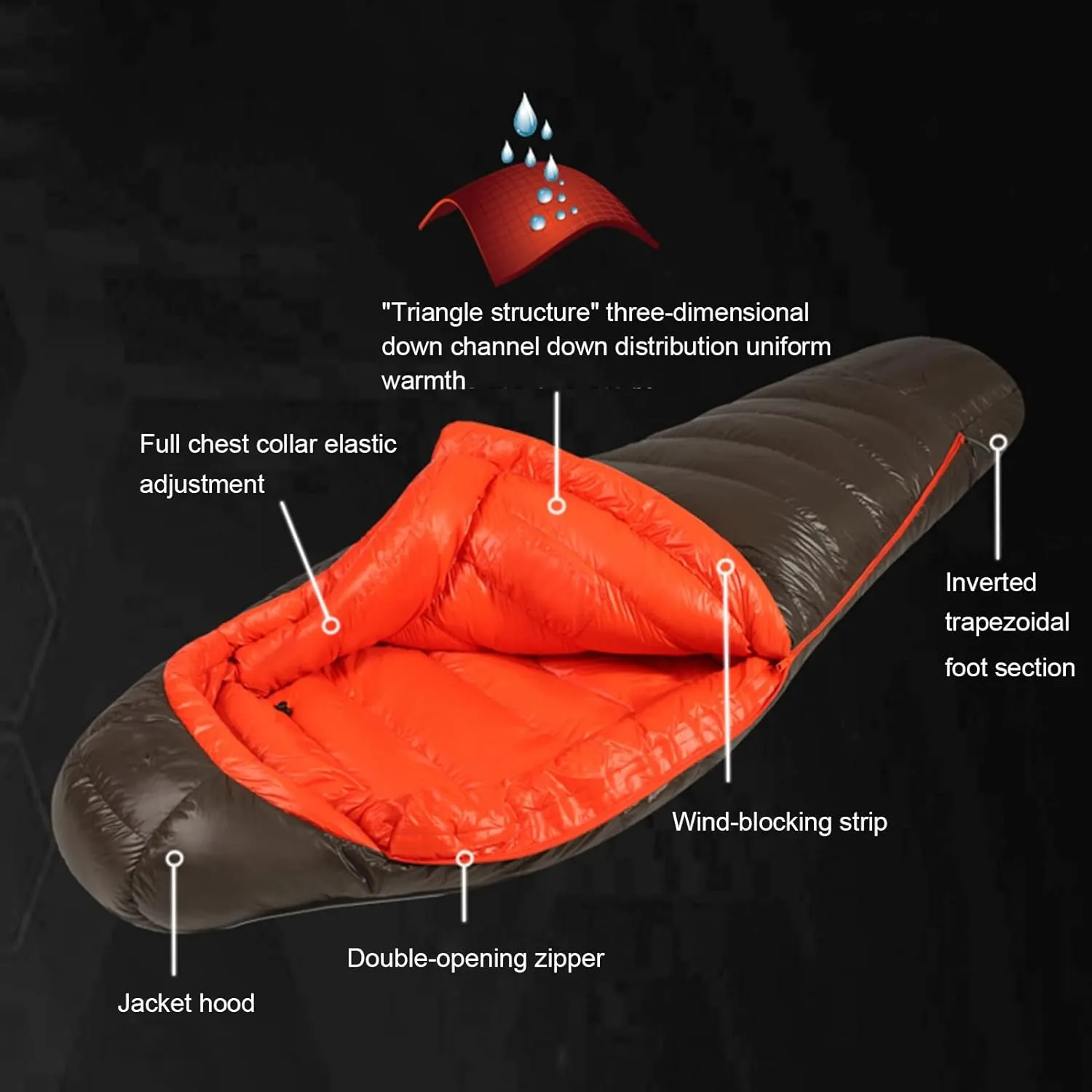 3-4 Season Waterproof Sleeping Bag, Adult with Hood, Cold Thick Duck Down Sleeping Bag, Suitable for Travel, Camping.