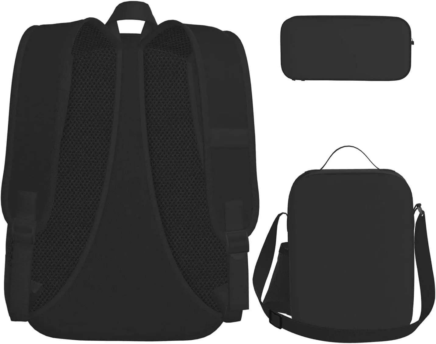 3-In-1 Backpack Bookbag Set,Black Polka Dots Print Casual Travel Backpacks,With Pencil Case Pouch, Lunch Bag