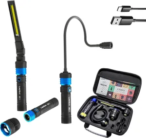 3 in 1 Quick Connect Rechargeable Led Work Light Kit with Magnetic Base, 900LM Zoom LED Flashlight with Flexible Gooseneck Light and Slim Bar Light, 4000ma Battery and USB-C Charge
