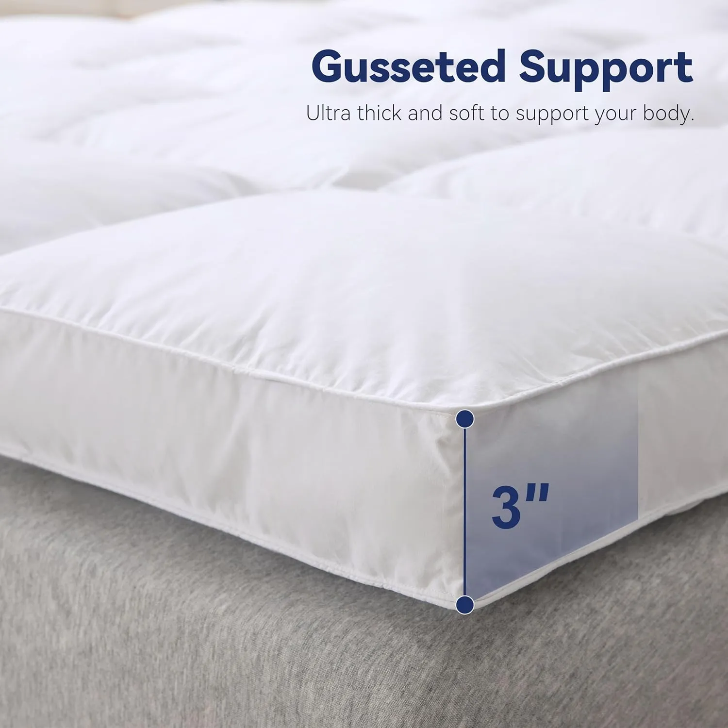 3 Inch White Goose Feather Mattress Topper,Queen Feather Bed Topper,Mattress Cover with Straps,Ultra Soft Pillowtop,100% Organic Cotton Fabric(60”x80”)