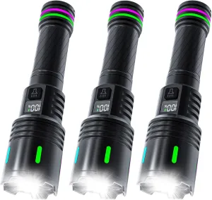 3 Pack Led Flahlight Rechargeable, 18650 No Battery Flashlight Zoomable Super Bright Waterproof Handheld Flashlight for Outdoor, Emergency, Camping (Battery Not Included)