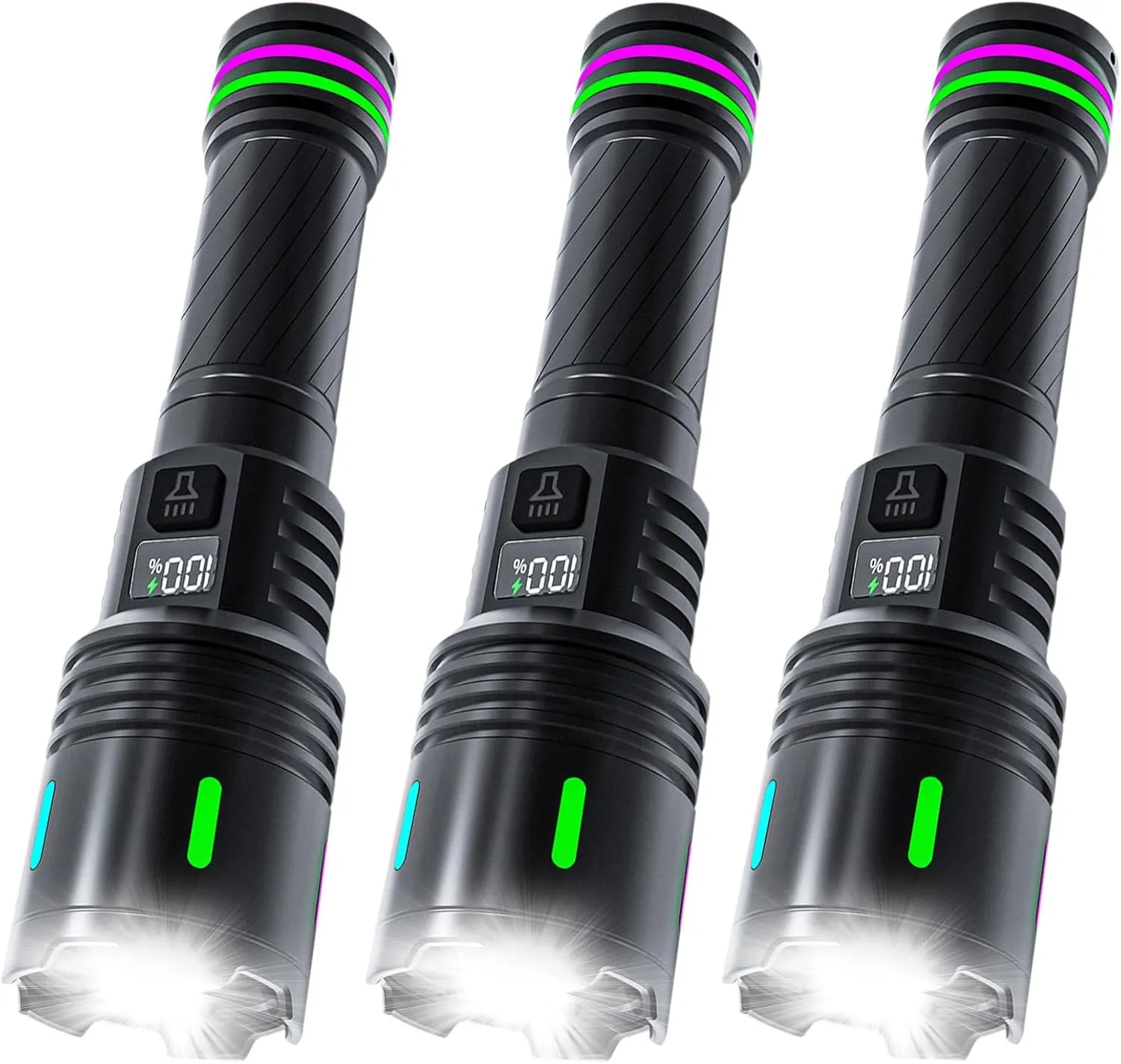 3 Pack Led Flahlight Rechargeable, 18650 No Battery Flashlight Zoomable Super Bright Waterproof Handheld Flashlight for Outdoor, Emergency, Camping (Battery Not Included)