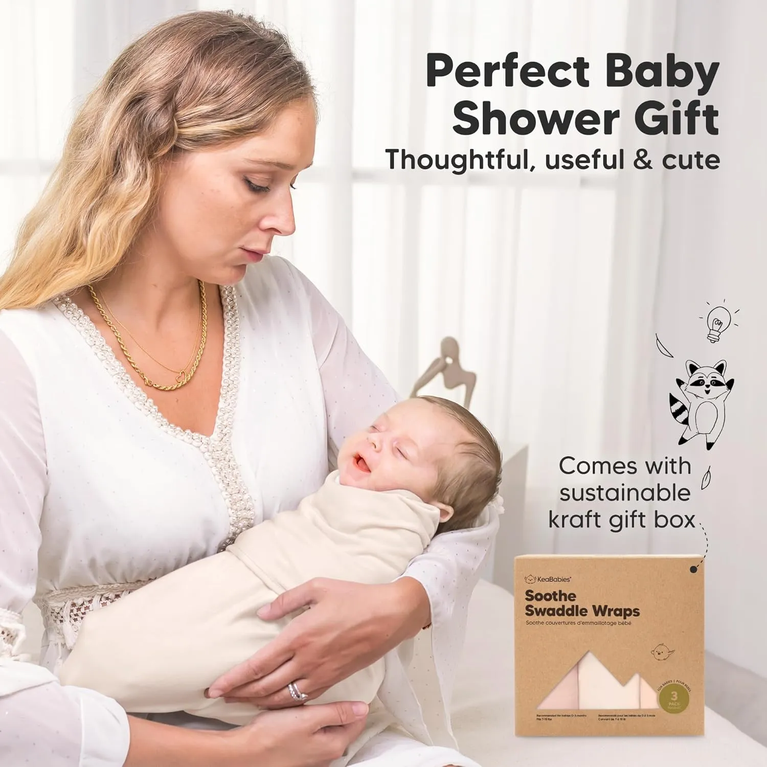 3-Pack Organic Baby Swaddle Sleep Sacks - Swaddles for Newborns, Infant 0-3 Months, Baby Girls, Boys, Soft & Snug Newborn Sleep Sack, Nursery Swaddling Blankets (Angelic)