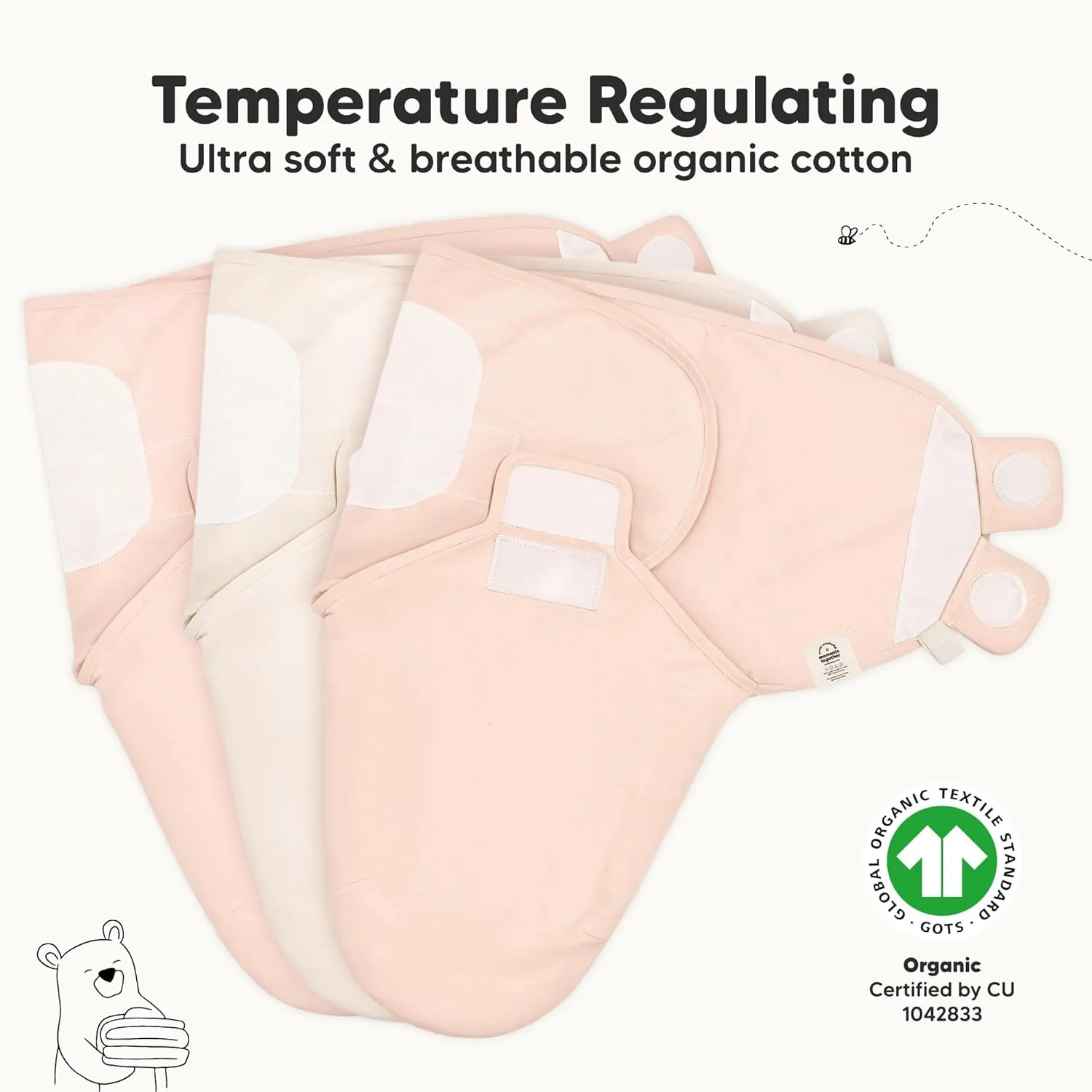 3-Pack Organic Baby Swaddle Sleep Sacks - Swaddles for Newborns, Infant 0-3 Months, Baby Girls, Boys, Soft & Snug Newborn Sleep Sack, Nursery Swaddling Blankets (Angelic)