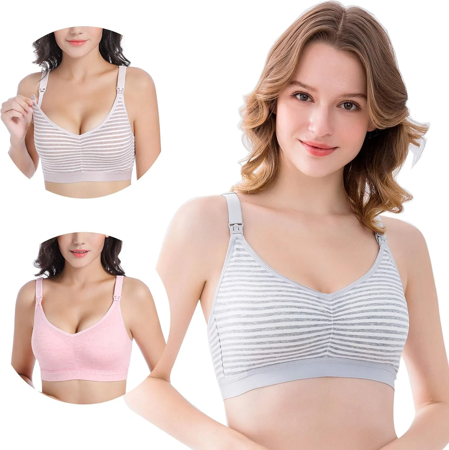 3 Pack Womens Cotton Wirefree Sleeping Bras Maternity Nursing Bralette for Breastfeeding with Additional Bra Extenders