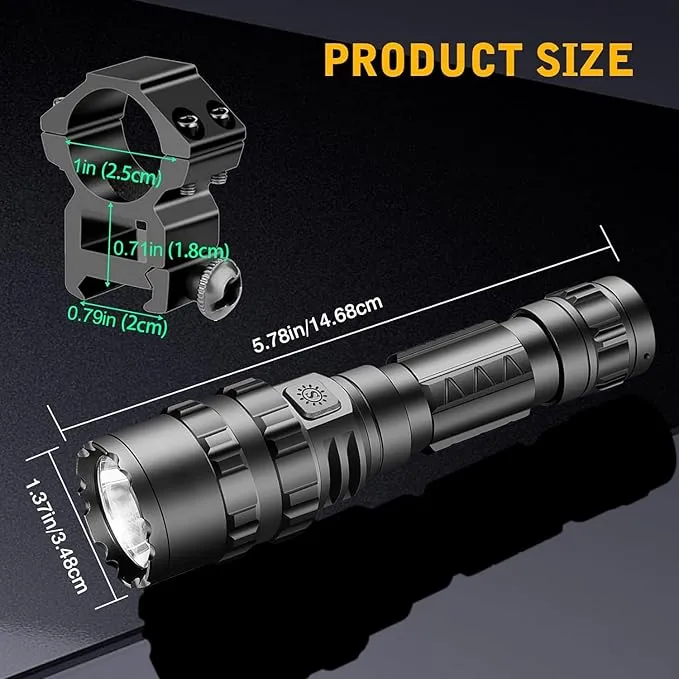3000 Lumens Picatinny Flashlights, Tactical Flashlight with Picatinny Rails Mount and Pressure Switch, 5 Modes Rifle Flashlight USB Rechargeable Light for Outdoor Hiking