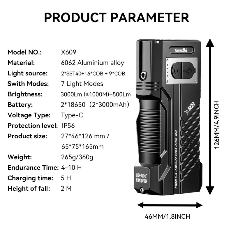 3000Lm Rechargeable Torch Light