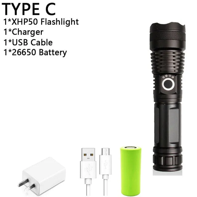 350000cd XPH90 70 50 LED Powerful Rechargeable Tactical Handled EDC Flashlight cob Bike Camping Underwater Search Portable Light