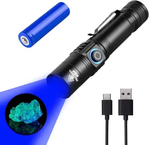 365nm Shortwave Uv Light for Minerals Rock Hunting Black Light Strong Blacklight Flashlight for Resin Curing,Pet Urine Detector,AC Leak Detector,Mineral Hunting UV Flashlight