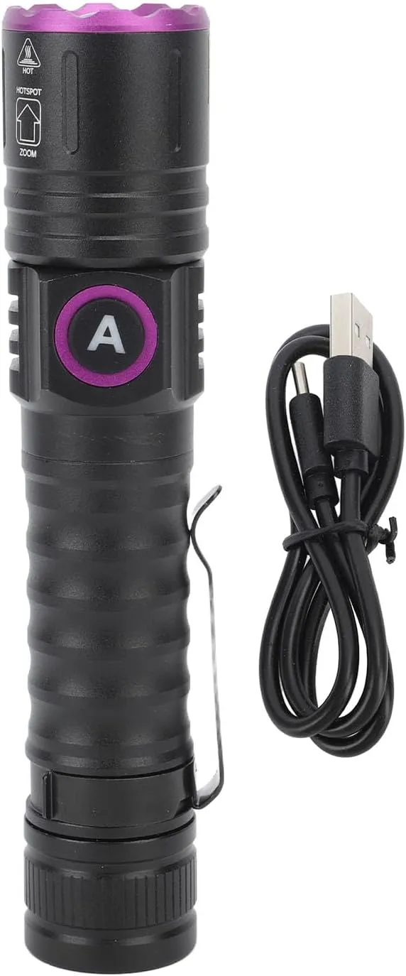 395nm, Portable Handheld Rechargeable Flashlight with Zoomable Lens, for Detecting Dog Urine Pet, Antique Identification, Curing and More